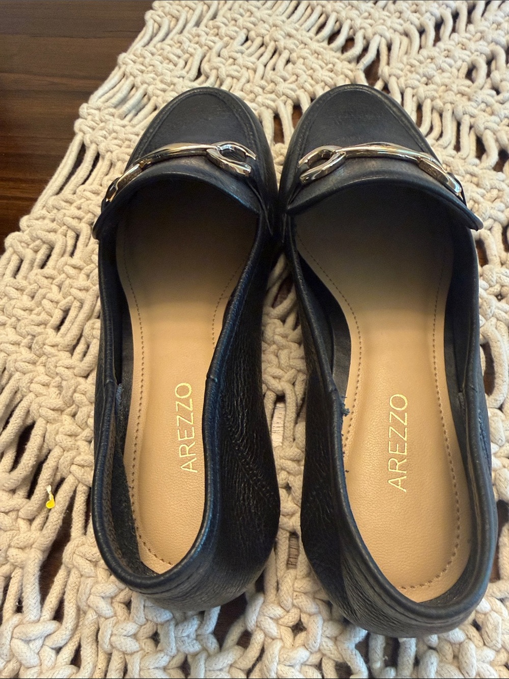 Women's Black Leather Slip-On Loafers with Gold Bit Accent - Picture 3 of 8